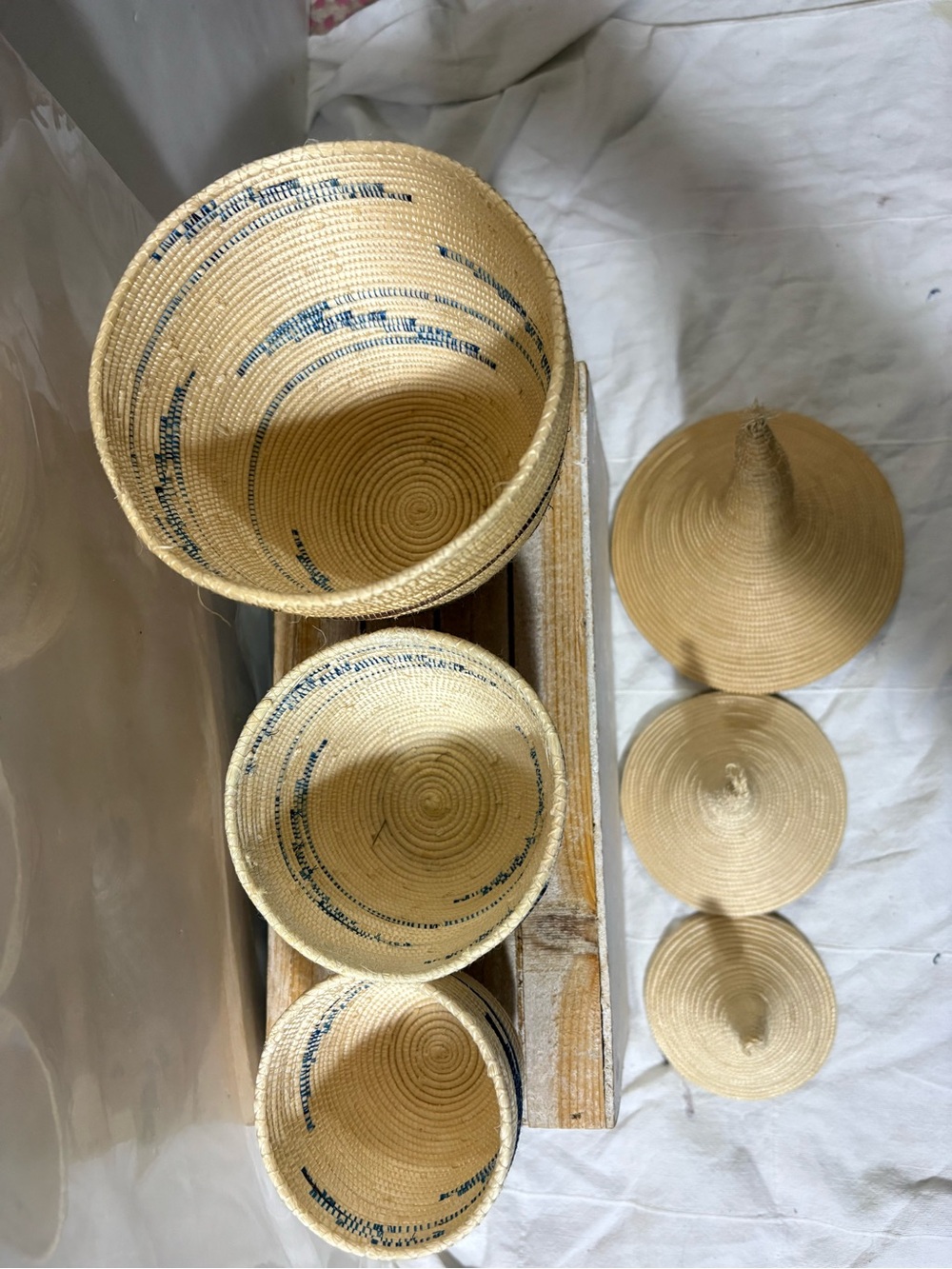 Rwandan Tutsi Style Nesting Baskets Set of 3 Tallest 10” Smallest 6” - Picture 4 of 7